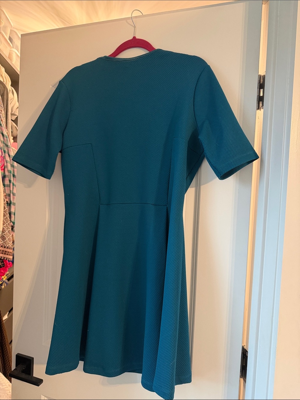 ASOS Teal Textured Short-Sleeve Skater Dress